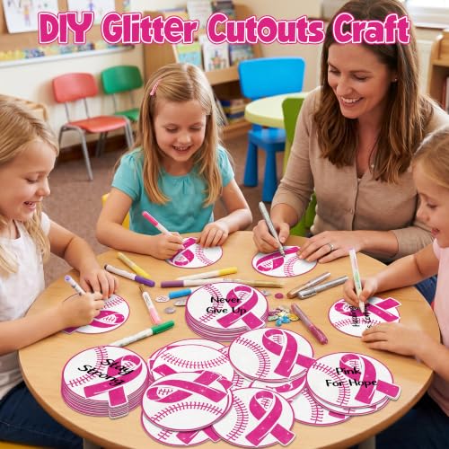 Image of Hot Pink Baseball Glitter Cutouts for Breast Cancer Awareness Party Favor