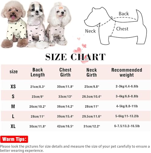Yaopelky Haustierkleidung für kleine Hunde und Katzen, Sommer, Herbst, Herzmuster, dehnbar, Rüschen, langärmelige Outfits für Chihuahua, Schnauzer, Shih Tzu, Yorkie (Kaffee, M)