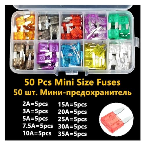 100 unidades de fusibles para automóvil tipo mini (cuchilla), 2 A, 3 A, 5 A, 7.5 A, 10 A, 15 A, 20 A, 25 A, 30 A y 35 A, en caja de almacenamiento miniatura 2