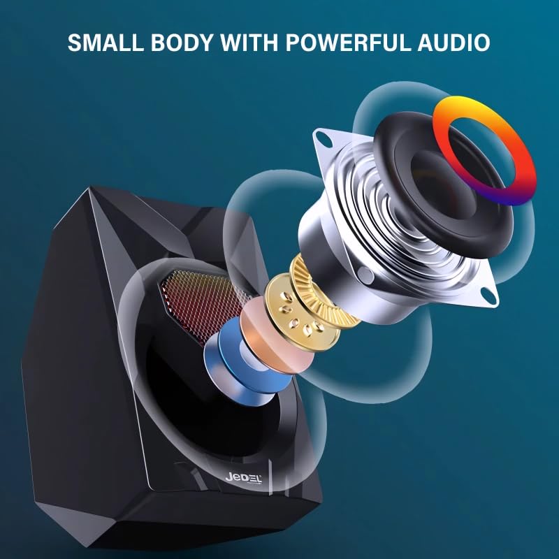 Image of Jedel 2x6W Gaming PC Speaker with RGB Lights, USB Powered Laptop Speaker, 3.5mm AUX Wired Stereo Computer Speaker for Desktop & Laptop, 20Hz-20kHz, Stanley S502 Black