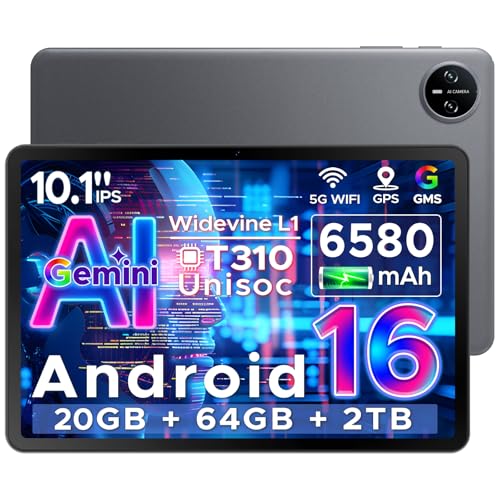 DOOGEE Tab A9 Android 16 Tablet 10 Pulgadas Gemi AI, Unisoc T310, Tablet para Niños 6580mAh, 20GB RAM/64GB ROM, Cámara Principal 8MP, Tablets Altavoces Duales, Bluetooth 5.0, OTG, Jack 3.5mm, Face ID