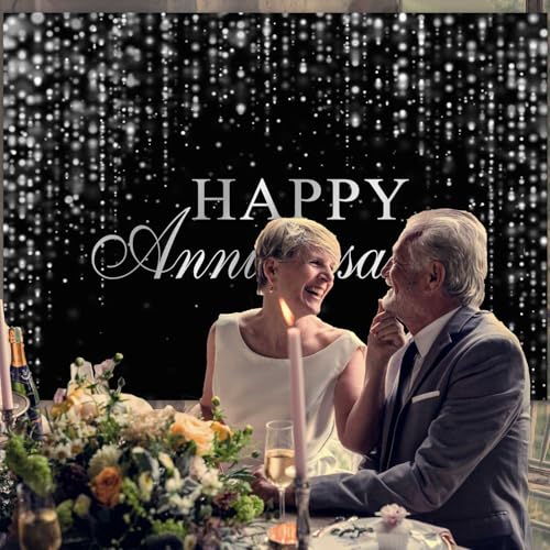 Fondo Fotográfico Happy Anniversary 7x5ft Plata miniatura 3