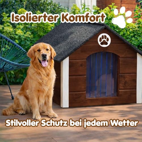 Outentin Hundehütte Outdoor Isoliert - Hundehaus für Große Hund - Winterfest und Wetterfest - Hunde Haus für Draußen mit schrägem Dach - Stabile Villa und Moderne Design - 103 x 90 x 70cm-Nuss