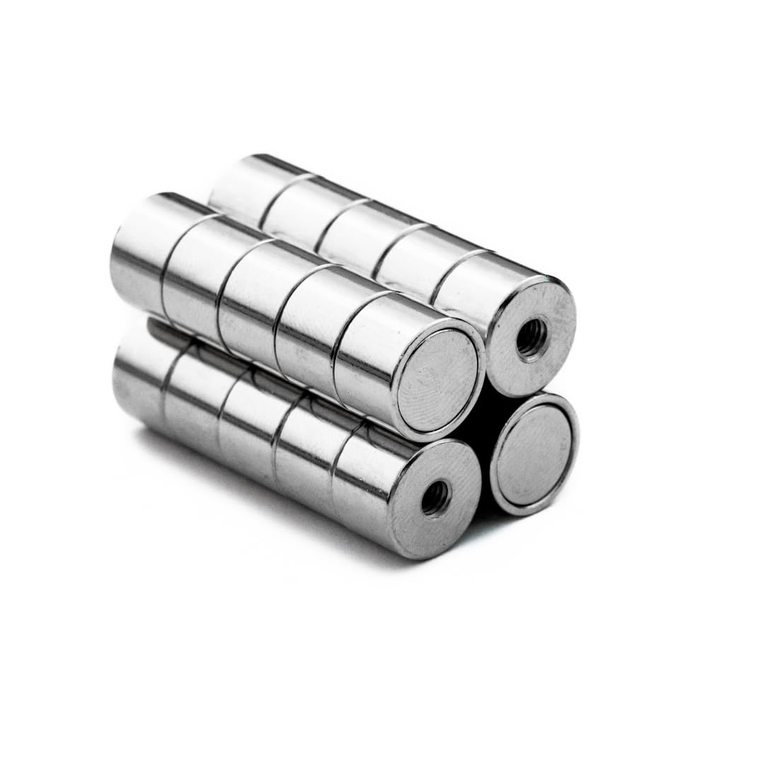 Italfitmagnetisrl Neodymowy system magnetyczny o średnicy 12 x 8 mm grubości z gwintowanym otworem M4, Siła przyciągania 5.50 kg, Magnes wkręcający zestaw 20 sztuk