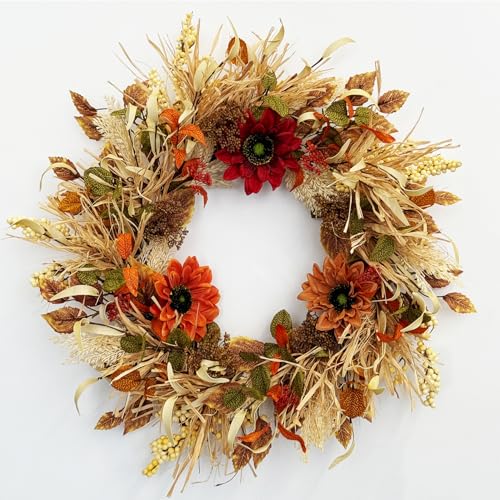 TOKCARE Fall Wreaths for Front Door, 24 inch Autumn Wreath