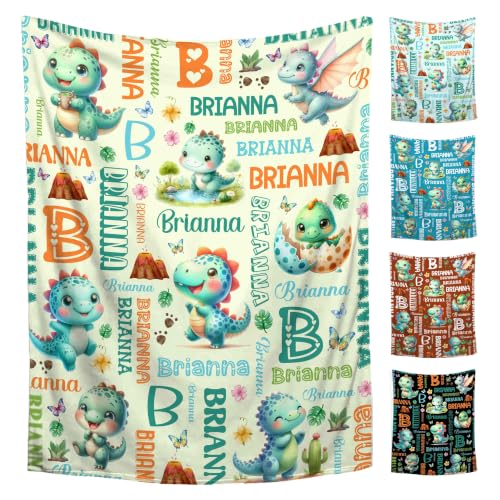 Image of Custom Dinosaur Blanket for Boys Girls,Ultra Soft Personalized Gifts Baby Blanket,Customized Throw for Toddlers Newborn Stroller Crib,50 inchx60 inch