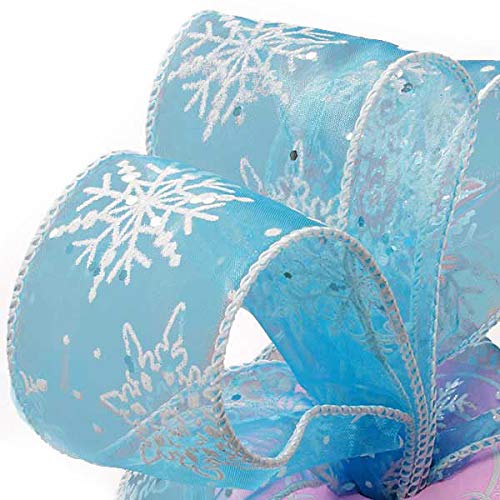 Blue Frozen Snowflake Christmas Ribbon - 2 1/2