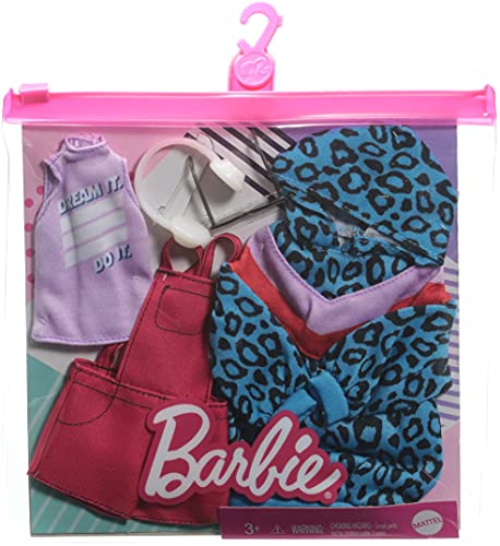 Barbie GRC86 - Moden 2er-Set, 2 Outfits für die Barbie-Puppe, Kapuzenkleid, Oberteil, Latzhose und zwei Accessoires… – Bild 4