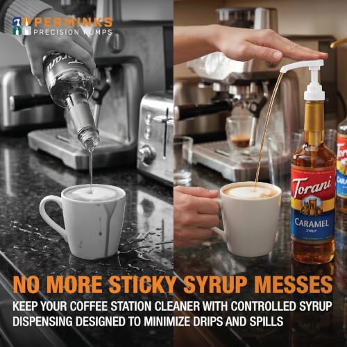 Image of Syrup Pump, Compatible with 750ml Torani, Davinci & Skinny, 6-Pack, White