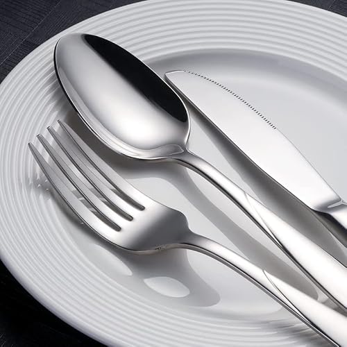 Tafaal 18/10 Stainless Steel Flatware Dinner Set Consisting Of 12 Pieces To Serve 4 Persons (4 Knives + 4 Dinner Spoons + 4 Dinner Forks), Mirror Finished, Royal And Smooth Design, Dishwasher Safe #TOP6