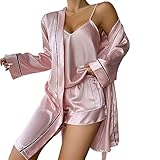 Sous-vêtements en satin pour femme - Couverture complète - Ensemble de lingerie sexy pour femme - Body - Lingerie en satin pour femme - Lingerie ouverte sur le devant pour femme - Robe sexy en satin - Chemise de nuit pour femme - Grande chemise de nuit mignonne pour femme - T-shirt de nuit pour femme - Chemise de nuit pour femme - Robe de nuit pour femme - Longueur genou - Chemise de nuit surdimensionnée
