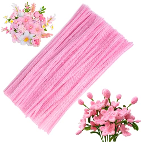 100 Pieces Pipe Cleaners Chenille Stem Pink Pipe Cleaners Set for Pipe Cleaners Flower Kit DIY Arts Crafts Decorations Chenille Stems Pipe Cleaners (Pink)