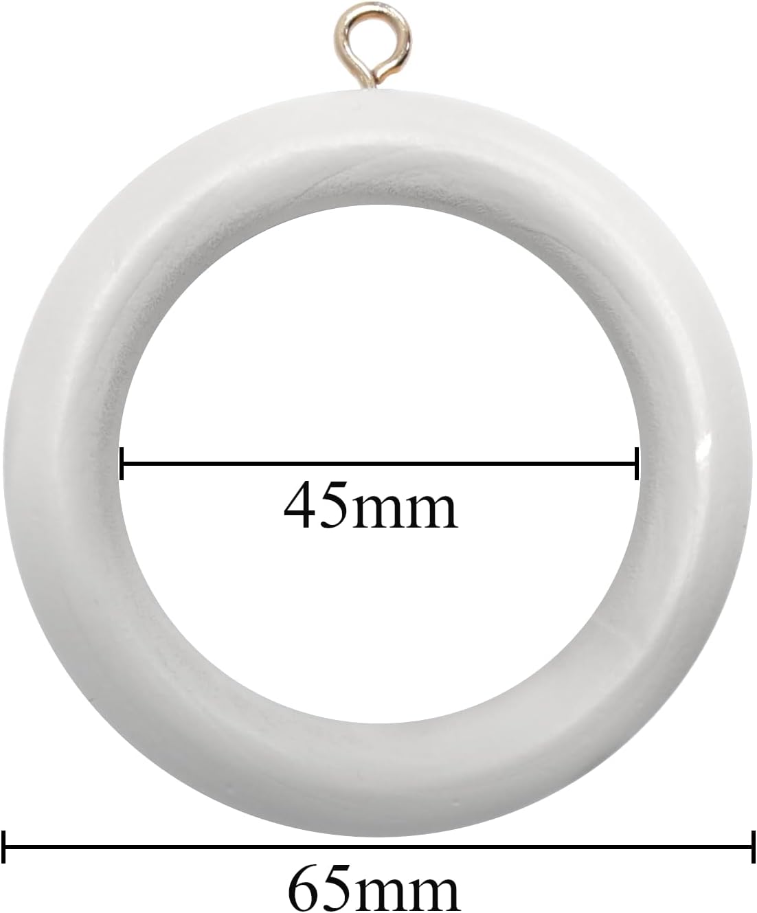 Merriway BH05962 (10 Pcs) Wooden Curtain Drapery Pole Rod Rings with Screw Eye, Inner Diameter 45 mm (1.88 Inch) Outer Diameter 70 mm (2.3/4 Inch), White - Pack of 10 Pieces