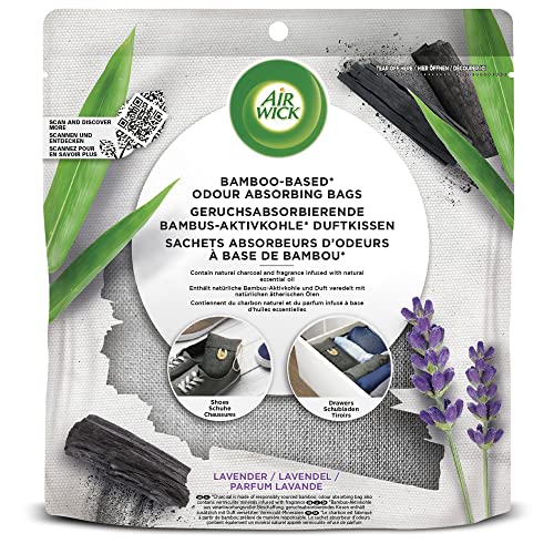 AirWick Lot de 2 sachets de charbon de bois à base de bambou, absorbe les odeurs et l'humidité, parfum lavande, 2 x 170 g chacun