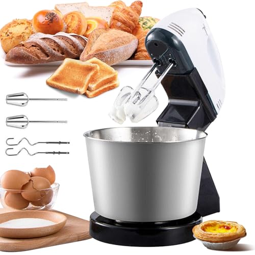 Knetmaschine mit Edelstahl-Rührschüssel 1.7L handmixer mit 7 Geschwindigkeiten Mini-Ei-Sahne Rührer Multifunktionale Küchenmaschine Teigknetmaschine mit Rührhaken Knethaken Schlagbesen