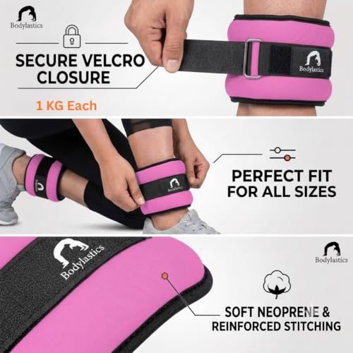 Image of Bodylastics Ankle & Wrist Weights Pair for Legs & Arms, Neoprene Adjustable Strap for Men & Women, Soft & Durable for Fitness, Walking, Jogging, Aerobics, Gym & Strength Training
