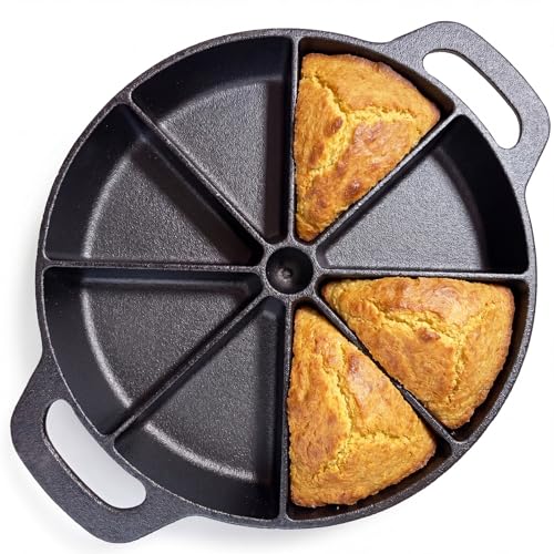 Cytaweih Cast Iron Wedge Pan 8-Wedge Divided Cornbread Skillet with Handles for Scones Muffins Biscuits & Baking Desserts