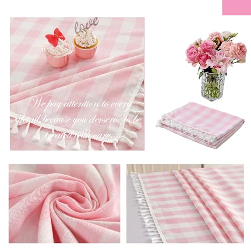 Midsummer Breeze Rectangle Table Cloth for Spring, Summer, Valentine's Day, Easter, Christmas Tablecloth-Farmhouse Checkered Cotton Tablecloths (55" x 84",Pink) by Midsummer Breeze - Image 6