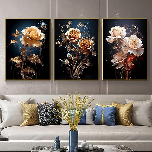 Art abstrait rose dorée pour salon chic avec les 3 affiches de toile KEBIA