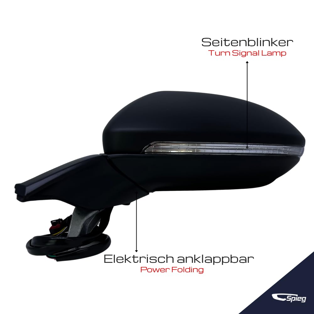 Spieg Außenspiegel Links für 2013-2020 Volkswagen Golf 7 Elektrisch Einklappbar, Umfeldbeleuchtung, Schwarz, 9 PIN