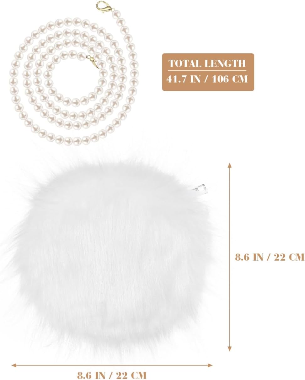 Crossbody Bag Plush Pearl Chain Cellphone Purse Small Fuzzy Shoulder Pouch for Women Ladies Girls - White 7.87 X 7.87 X 1.18 Inches - Image 7