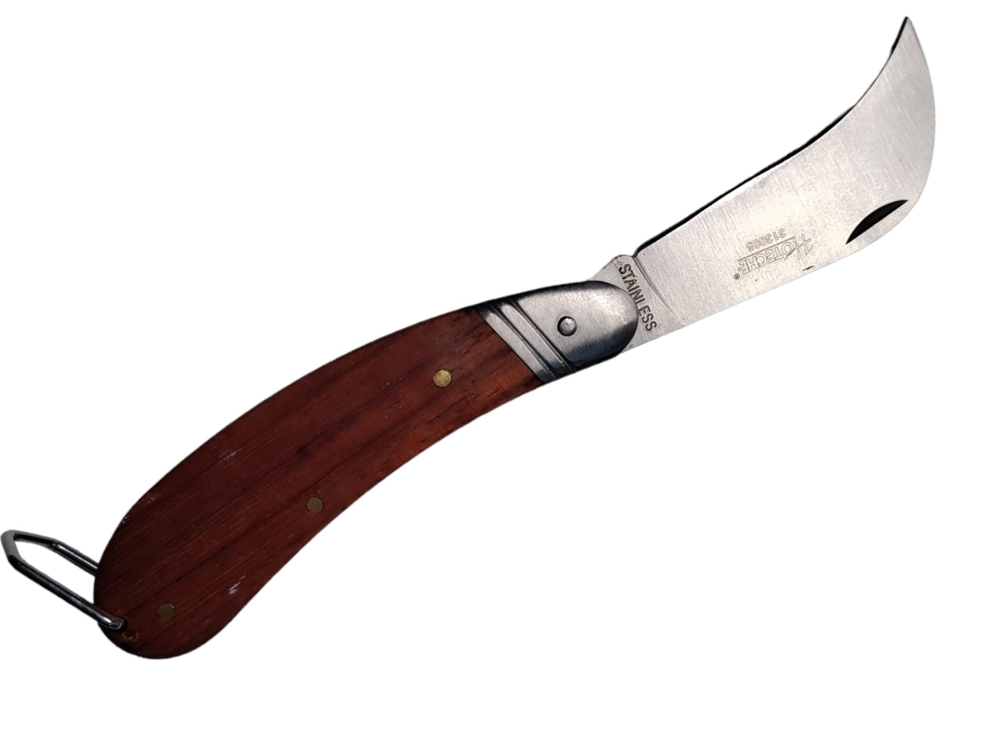 Terryshop74 Coltello richiudibile per funghi 70 mm interamente in acciaio con manico in legno chiusura di sicurezza Spessore lama 2.5mm