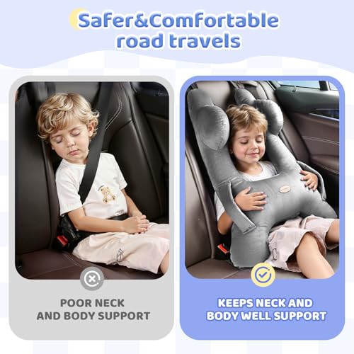 Image of FLORICH Kids Travel Pillow, Car Sleeping Travel Pillow for Kids, Washable H-Shaped Pillow for Adults and Children to Support Head and Body for Road Trips Pillow for Car (Slight Grey)