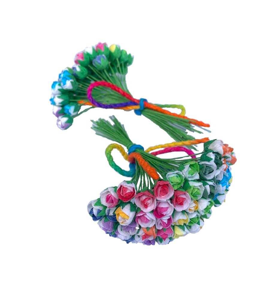 Handmade 100 pcs Tiny Rose Artificial Mulberry Paper Rose Flower Wedding Scrapbook DIY Craft Scrapbook Scrapbooking Bouquet Craft Stem Handmade Rose Anniversary Embellishment (Two Tone Color)