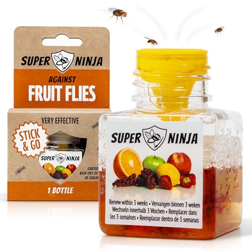 Super Ninja Fruit Fly Traps for Indoors - 1 Pack, Highly Effective Fruit Fly Catcher for Indoor Use for Home & Kitchen, Up to 3 Weeks of Performance per Bottle, Kid & Pet Friendly