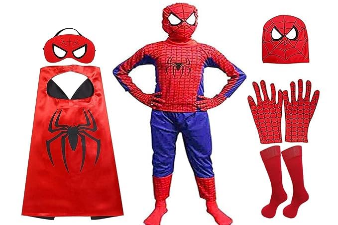 MODERNAZ Polyester & Spandex Superhero Dress For Kids | (Trouser, T-Shirt, Mask, Spiderboy Costume For Boys And Girls, Multicolor Costume 2-12 Years) (4-5 Years, Cape Socks Gloves Include) (B0D1VWFLJZ) Amazon Price History, Amazon Price Tracker