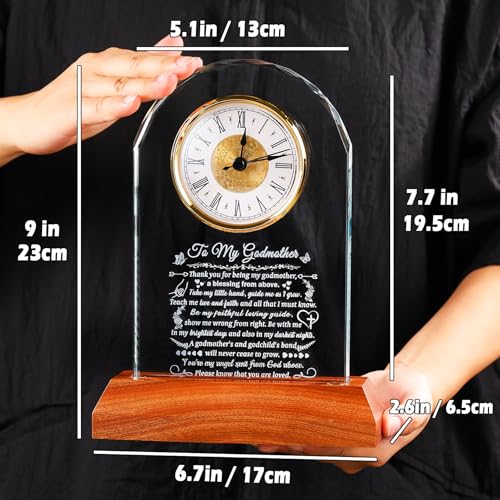 Image of Arikyrist Godmother Gifts from Godchild with Wooden Light Base, Glass Clock Gift for Best Godmother on Birthday Christmas Mothers Day Thanksgiving from Goddaughter Godson Table Decor