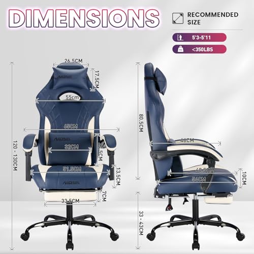 Image of Gaming Chair with Footrest and Massage Lumbar Support, Ergonomic Computer Gamer Chair, Office Video Game Chairs (Blue)