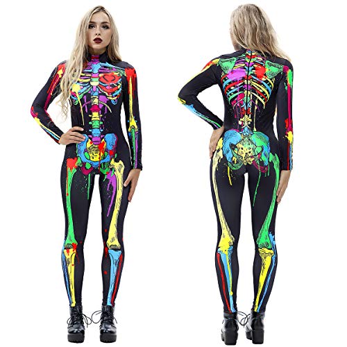 Macacão divertido de fantasia de esqueleto FunPa Halloween macacão fantasia cosplay para mulheres