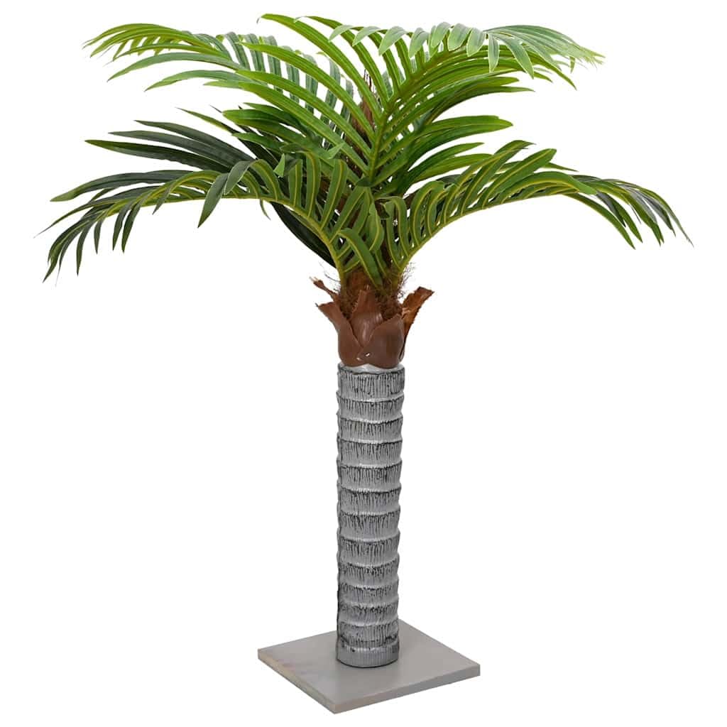 Palma artificiale con 6 foglie, 100 cm, in PEVA, tronco in legno di abete, decorazione per soggiorno, ufficio, balcone e terrazza, con base stabile