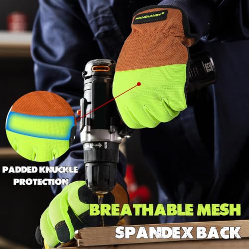 Image of HANDLANDY Work Gloves for Men & Women, Utility Mechanic Working Gloves Touch Screen, Flexible Gardening Gloves for Yard