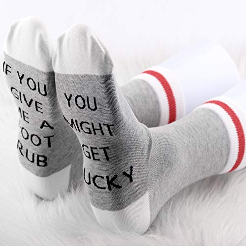 MBMSO Couples Socks Matching Engagement Gifts 2 Pairs Lover Couple Socks Wedding Gifts If You Give Me a Foot Rub3