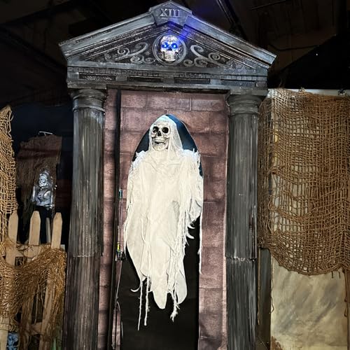 Haunted Hill Farm 6.7-Ft Animatronic Mausoleum by Tekky, Halloween Animatronic, Spooky House Wall Decoration, Creepy Indoor & Covered Outdoor Party Decor Motion-Activated Lights & Sound, LifeSize