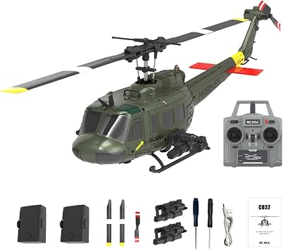 UH-1 RC Helicopter for Adults, 1/48 C032 RC Helicopter, 2.4G 6CH Flybarless Stunt RC Military Helicopter, Optical Flow Positioning Reverse Flight, Gift -RTF