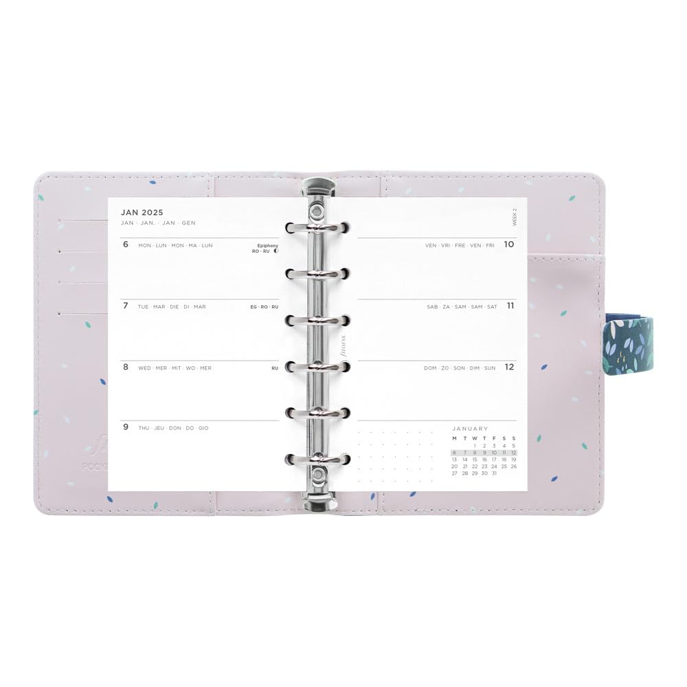 Filofax Agenda da giardino, tascabile, effetto pelle, effetto pelle, con sei anelli, visualizzazione settimanale, multilingue (C028717-25)