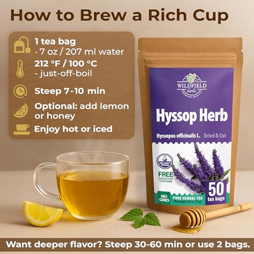 Image of 50 Bags Hyssop Dried Herb Hyssop Tea Herbal (Hyssopus Officinalis) - 50 Count 1.5 g Tea Bag Herb Hyssops Hissop Hysopp Hisopo