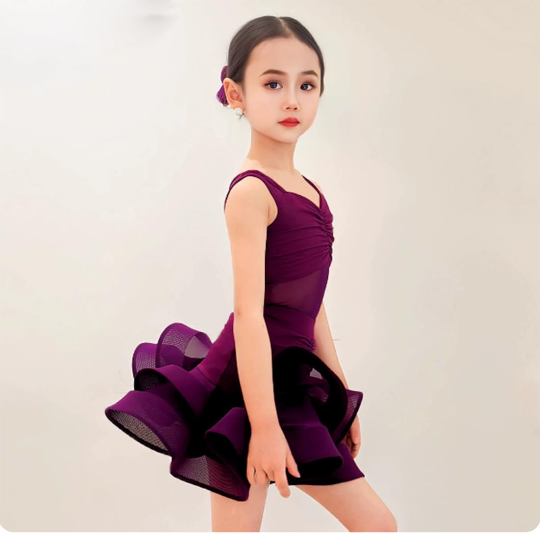 OTMYIGO Vestito da Ballo Latino per Bambina, Abito da Ballo per Bambini Salsa Rumba, Tango cha cha Jazz Competizione Gonna Festa Abbigliamento da Ballo