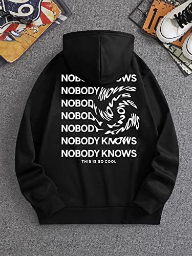 Image of Floerns Men's Graphic Print Long Sleeve Drawstring Hoodie Pullover Sweatshirt, Black Slogan, X-Large