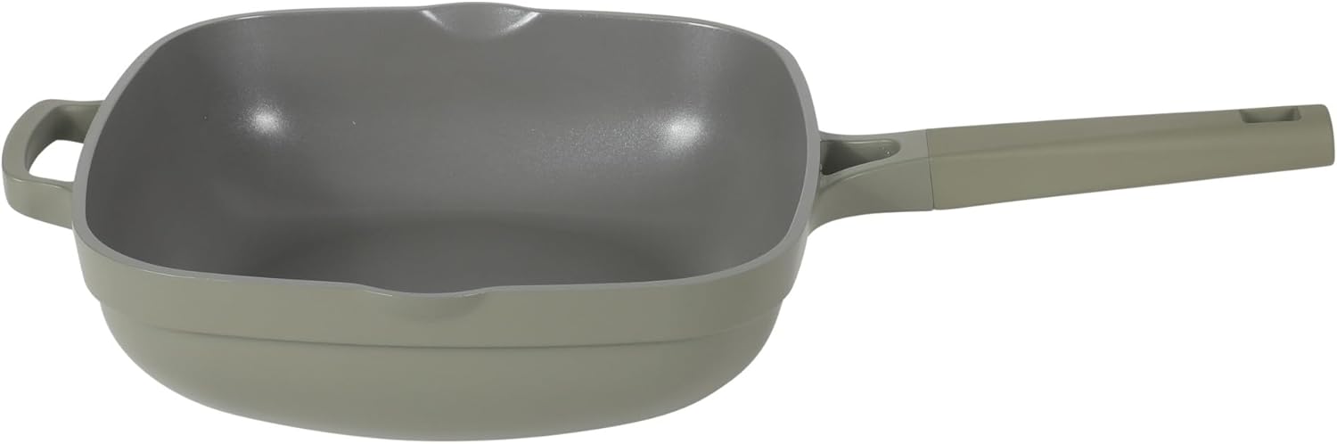 Crock Pot Northvale 5.3 Quart Ceramic Nonstick Sauté Pan with Steamer Basket & Lid, Cast Aluminum Pan with Induction Base and Soft-Touch Handle, Sage Green