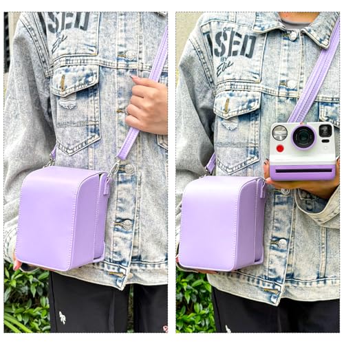 Funda para cámara Polaroid Now en cuero vintage morado miniatura 6