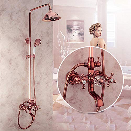 Ensemble de douche de pluie en laiton or rose avec double poignée chic