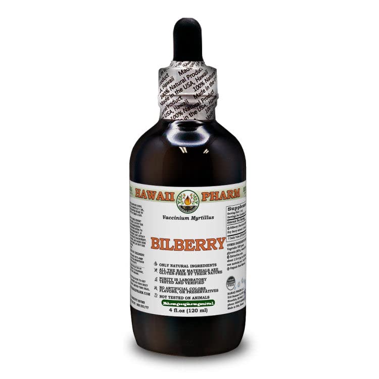 Hawaii Pharm Europe Bilberry Alcohol (Vaccinium Myrtillus) Dry Berries Alcohol-Free Liquid Extract Glycerite 120 ml