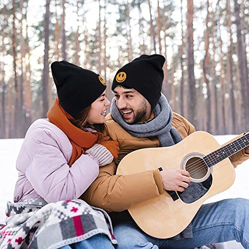 Smile Face Embroidered Black Knit Beanie Hat For Men Women Winter Warm Stretchable Beanie In The Daily&Outdoor For Cold Wether #TOP4