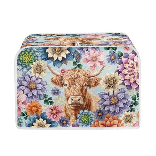 NETILGEN 2 Slice Toaster Dust Cover with Top Hook Kitchen Small Appliance Bread Toaster Oven Dustproof Cover Kitchen Bakeware Protector Boho Floral Highland Cow