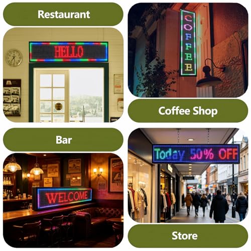 Image of P10 Programmable LED Sign 39 inch x 8 inch Outdoor Scrolling Message Board WiFi Control RGB Full Color High Brightness Digital Advertising Display for Business, Store, Bar, Restaurant