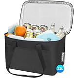 Pynhoklm 20L/22L/26L/28L Kühltasche Einkaufskorb Faltbar Picknicktasche Gross Isoliert Lunchtasche Thermotasche Wasserdicht Kühltasche Isoliertasche -für Reisen/Picknick/Einkaufen (22L-Schwarz)